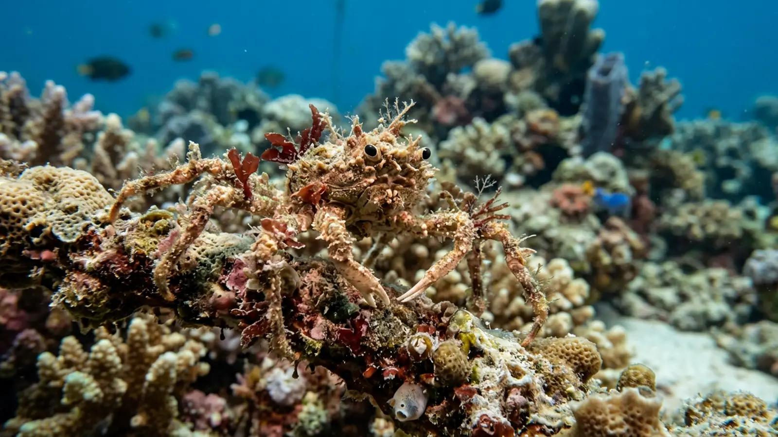 Decorator crabs at the dive site Crinoid Wall