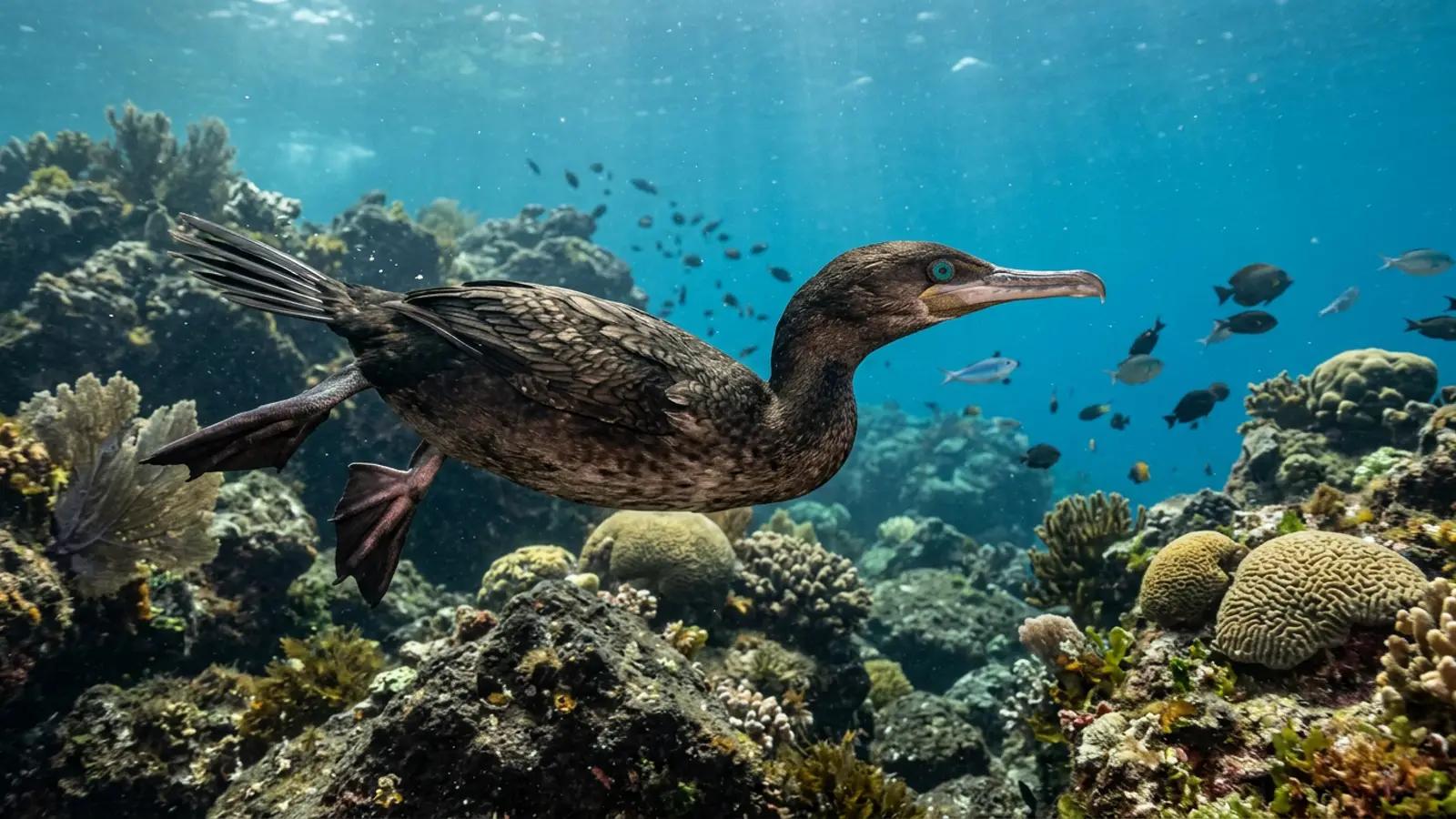 Galápagos Flightless Cormorants at the dive site Elizabeth Bay