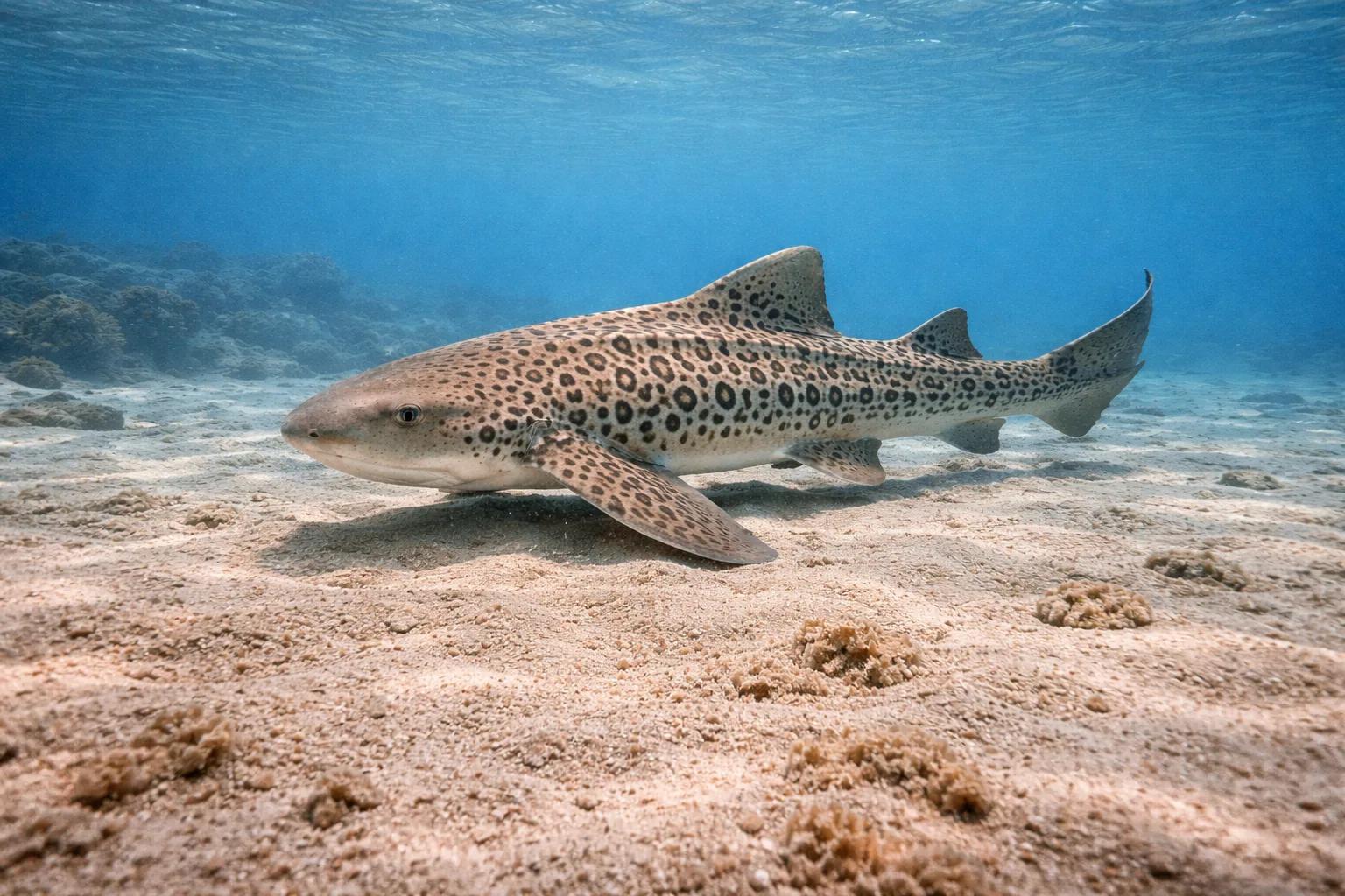 Leopardihai at the dive site Paroi des Merou
