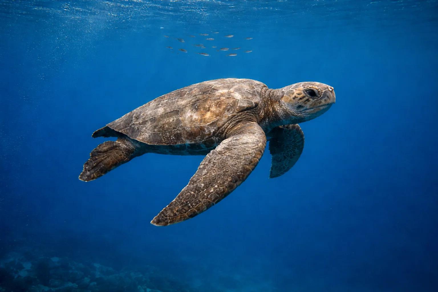 Loggerhead sea turtle at the dive site Besmi Island