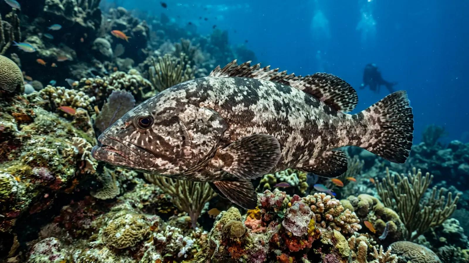 Marbled Grouper at the dive site Ohotu