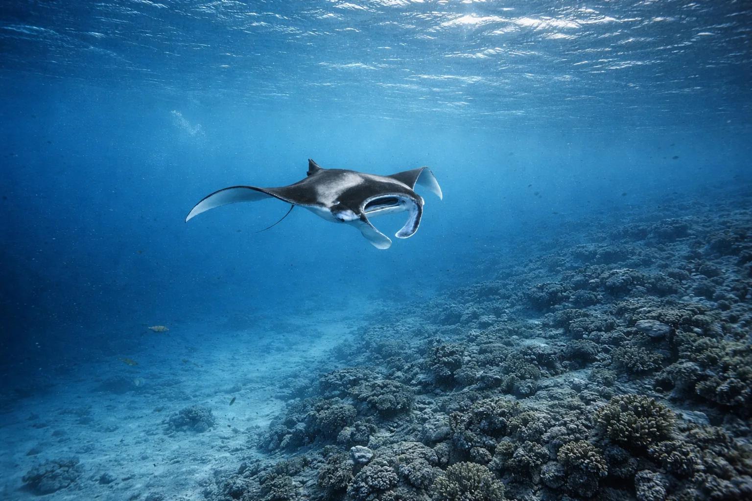 Manta ray at the dive site Pool Party