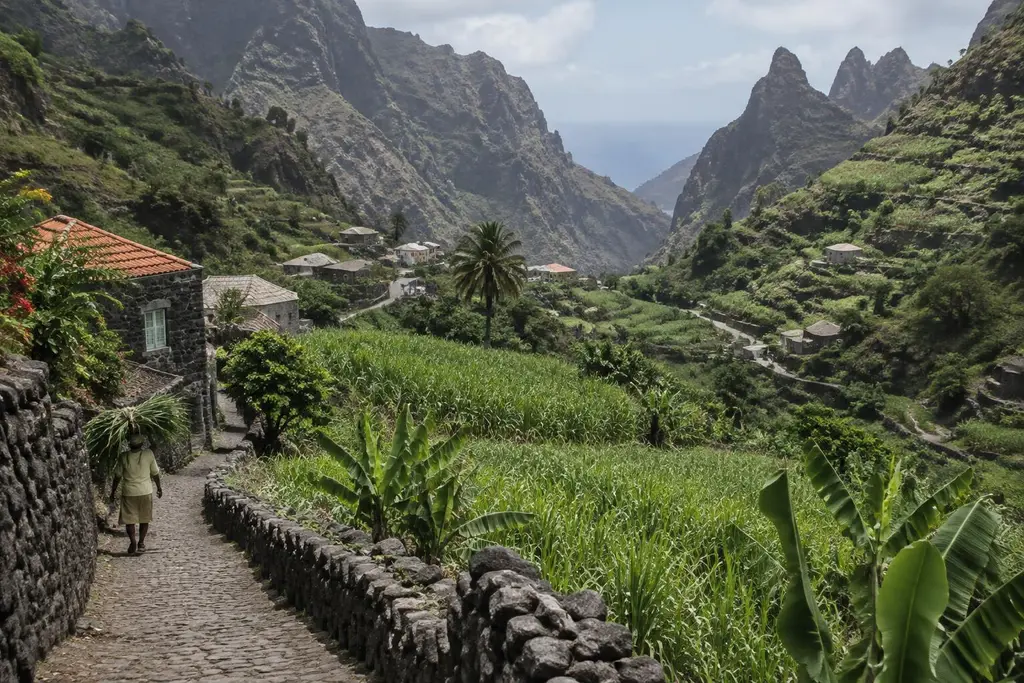 AI-generated illustration of Santo Antão valleys
