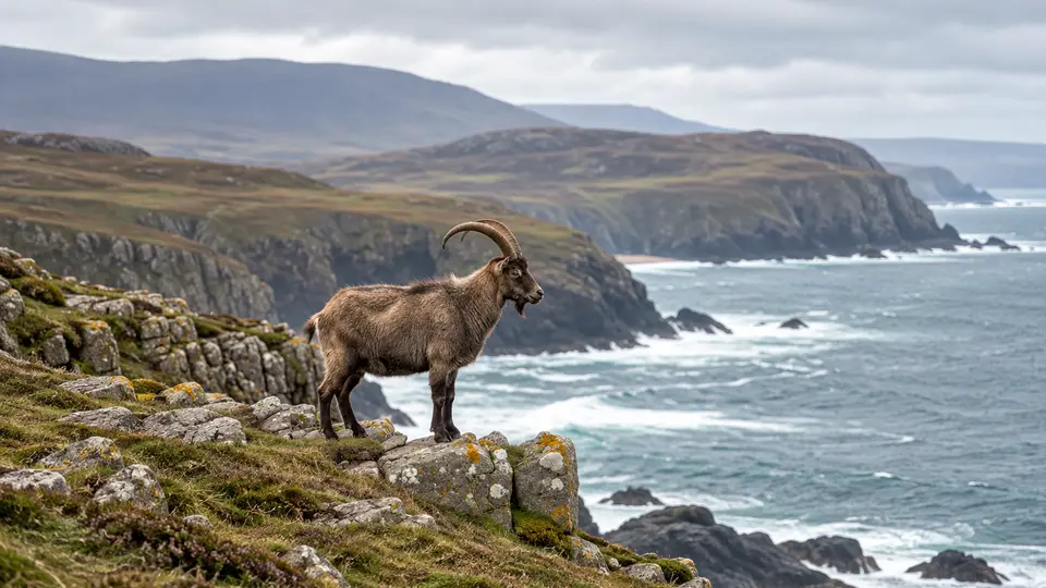 Feral Goat in its natural habitat, AI illustration