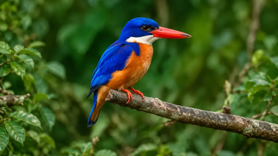 Javan kingfisher in its natural habitat, AI illustration
