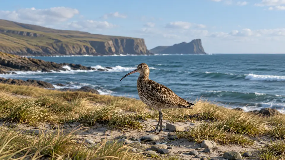 Eurasian Curlew in its natural habitat, AI illustration