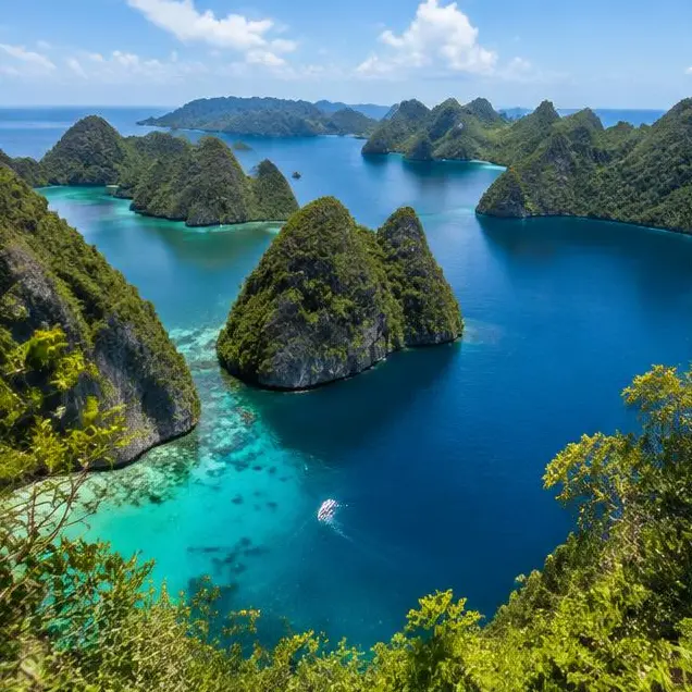 AI-generated illustration of Raja Ampat limestone islands