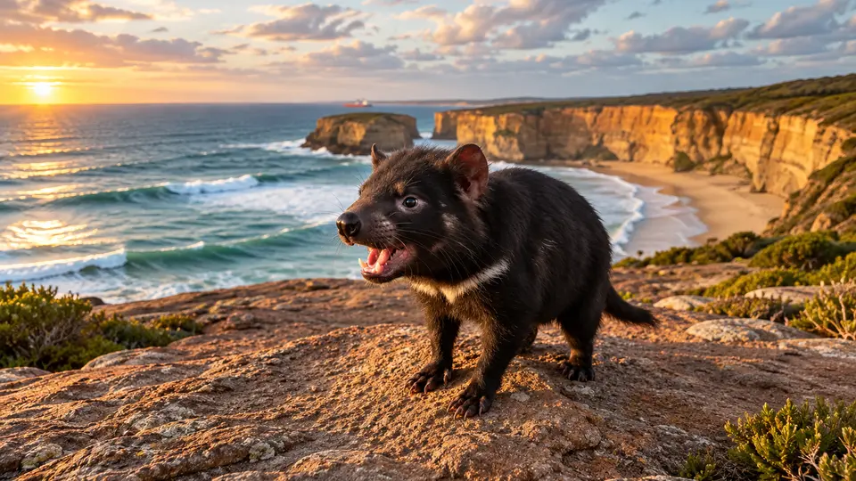 Tasmanian devil in its natural habitat, AI illustration
