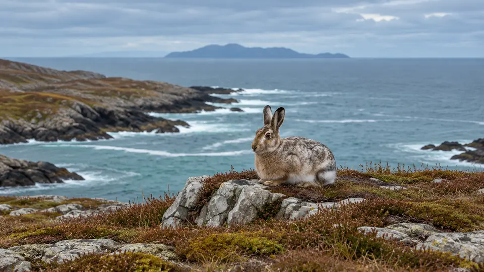 Mountain Hare in its natural habitat, AI illustration
