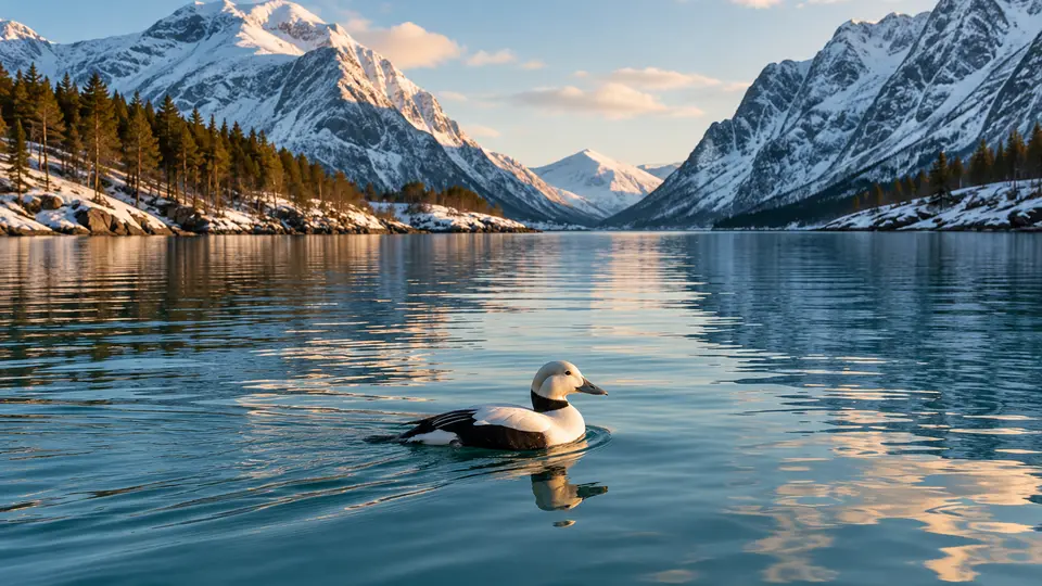 Common Eider in its natural habitat, AI illustration