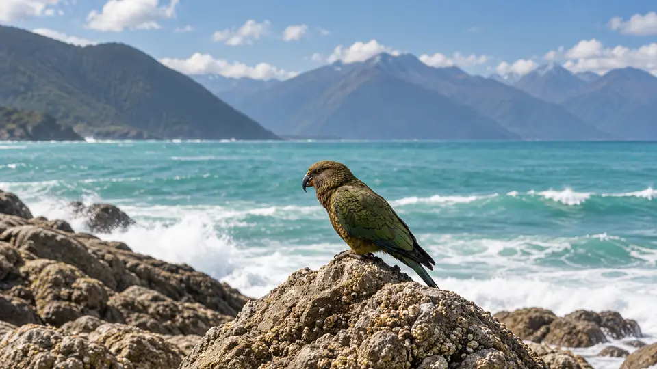 Kea in its natural habitat, AI illustration