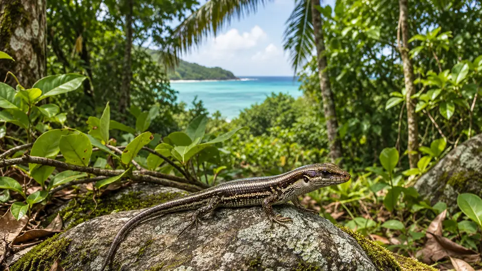 Seychelles Skink in its natural habitat, AI illustration