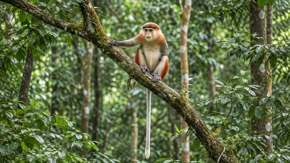 Red-shanked douc in its natural habitat, AI illustration