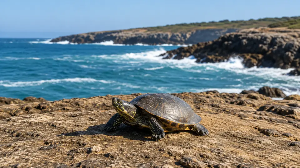 Mediterranean Turtle in its natural habitat, AI illustration