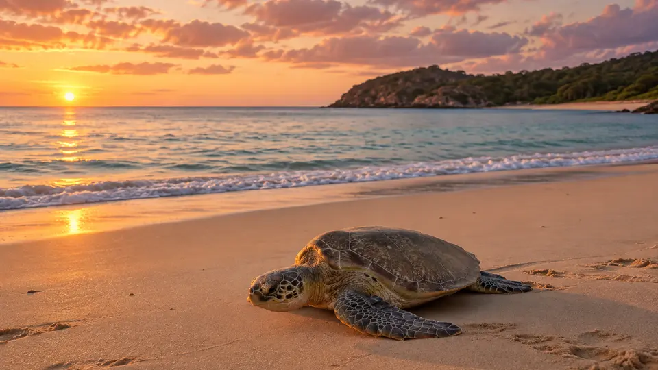 Flatback sea turtle in its natural habitat, AI illustration