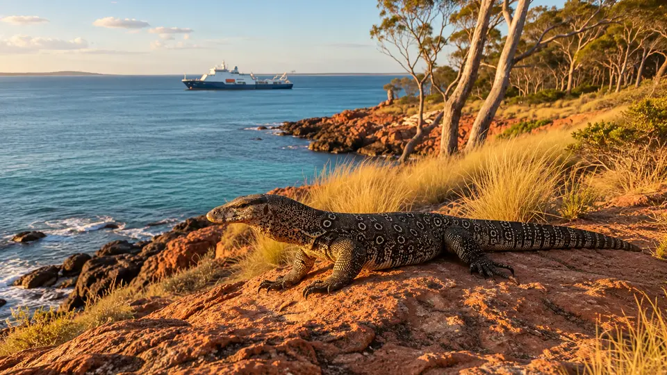 Perentie in its natural habitat, AI illustration
