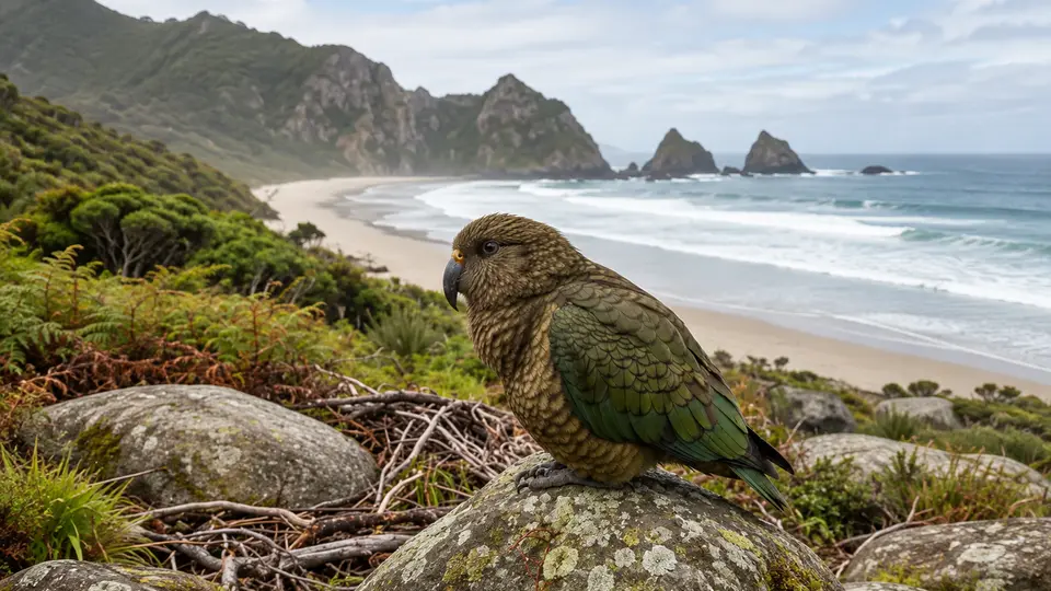 Kāpōpō in its natural habitat, AI illustration