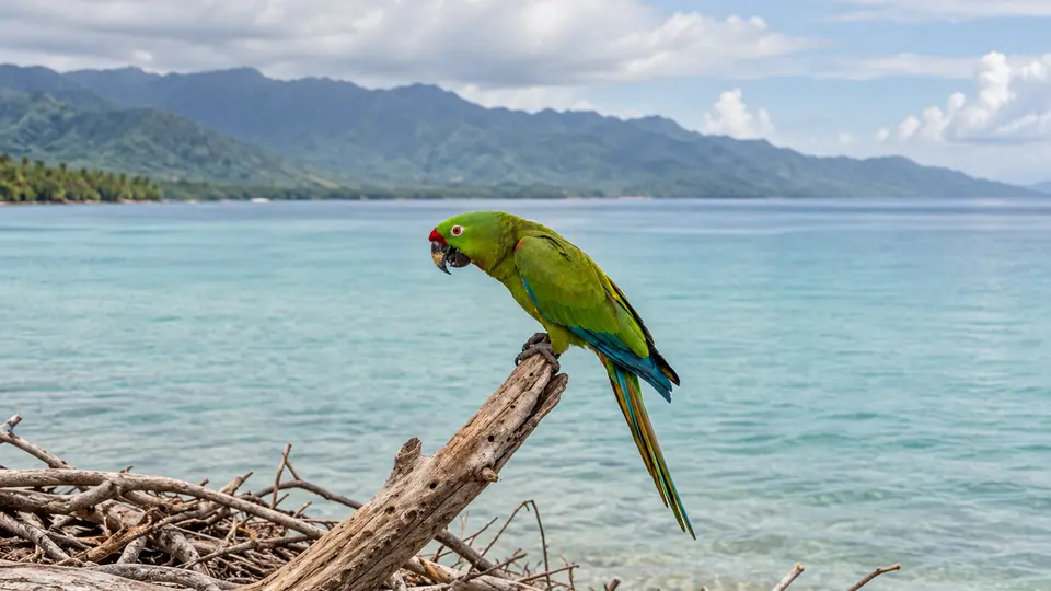 Great Green Macaw in its natural habitat, AI illustration