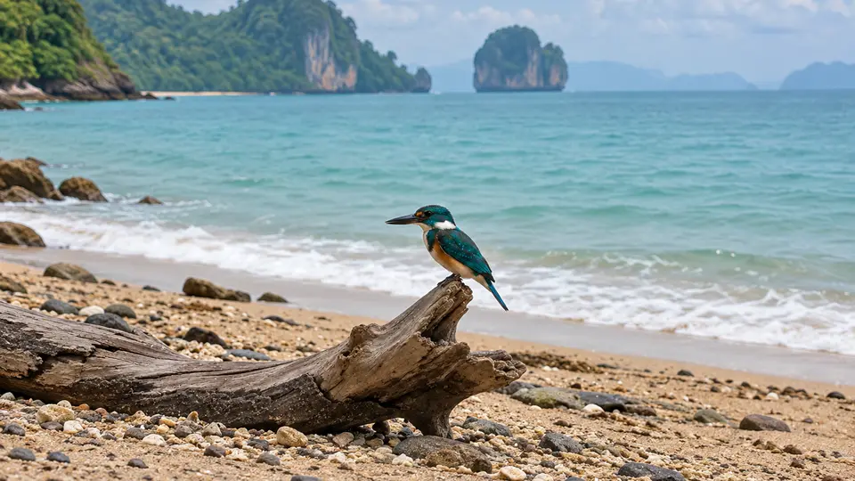 Collared kingfisher in its natural habitat, AI illustration
