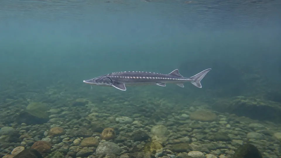 White Sturgeon in its natural habitat, AI illustration