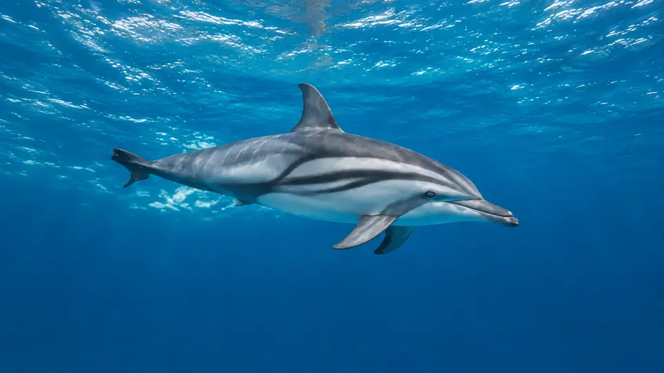 Striped Dolphin in its natural habitat, AI illustration