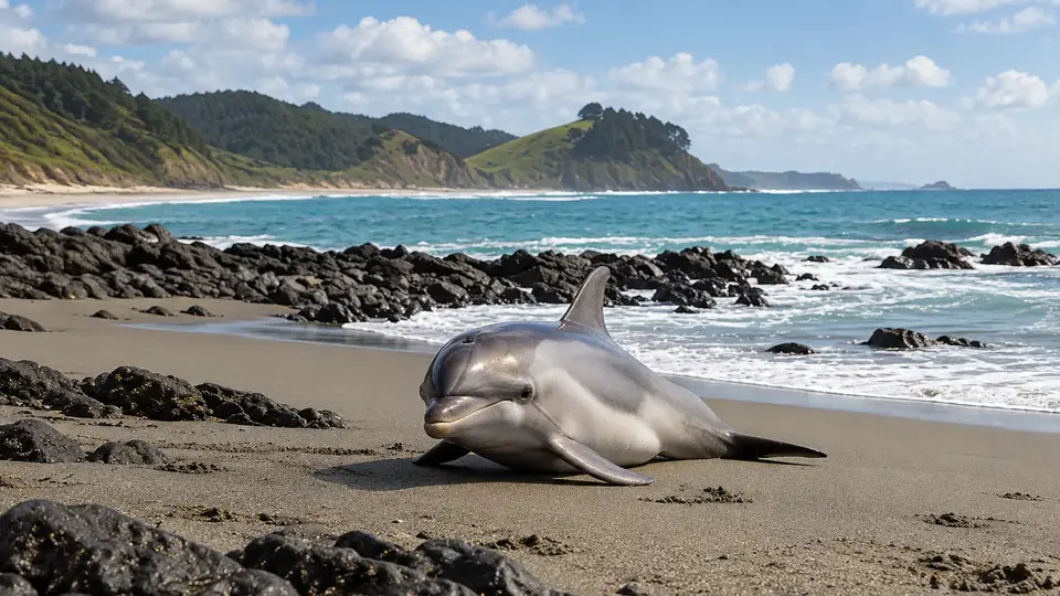Dusky dolphin in its natural habitat, AI illustration