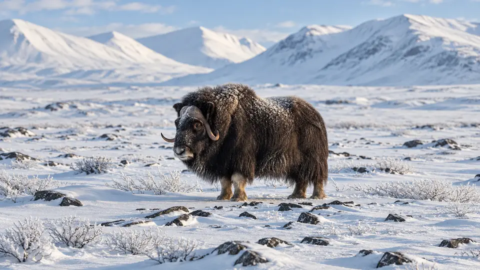 Muskox in its natural habitat, AI illustration