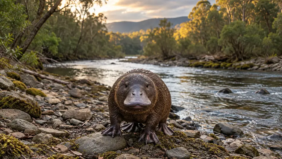 Platypus in its natural habitat, AI illustration