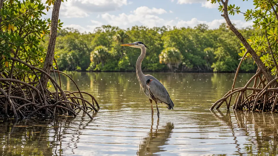 Great Blue Heron in its natural habitat, AI illustration