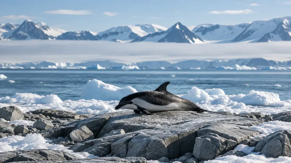 Hourglass Dolphin in its natural habitat, AI illustration