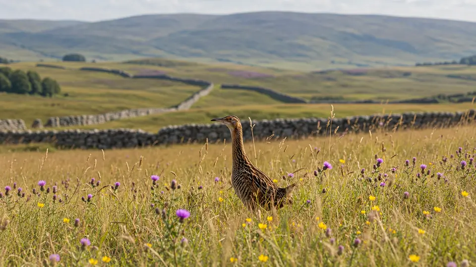 Corncrake in its natural habitat, AI illustration