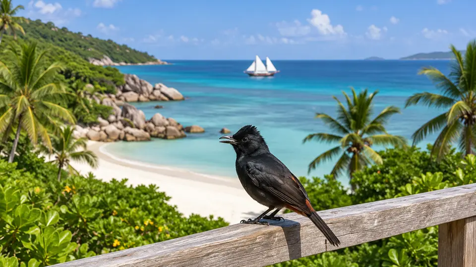 Seychelles Bulbul in its natural habitat, AI illustration