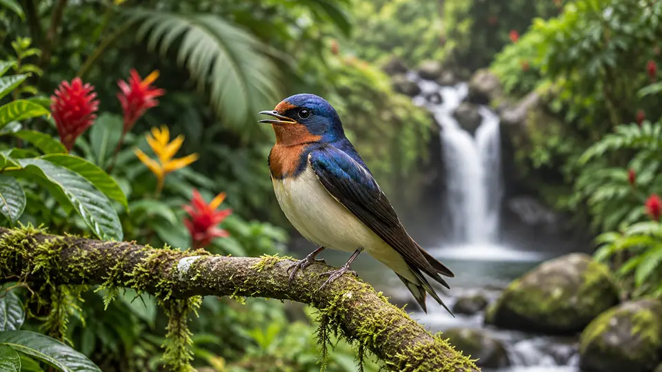 Pacific swallow in its natural habitat, AI illustration