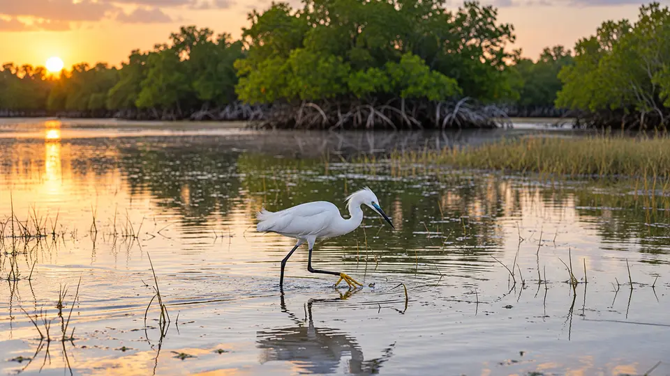 Snowy Egret in its natural habitat, AI illustration
