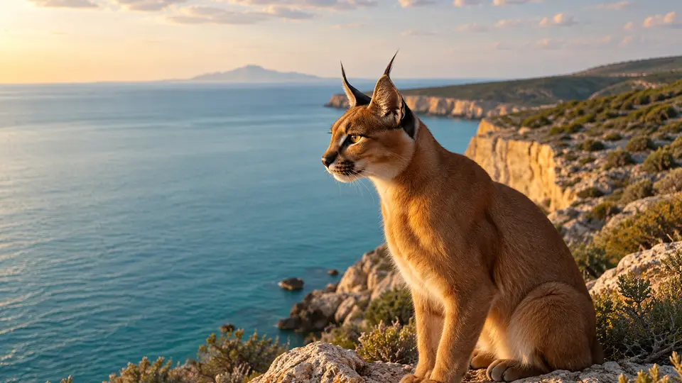 Caracal in its natural habitat, AI illustration