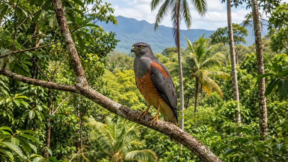 Fiji goshawk in its natural habitat, AI illustration