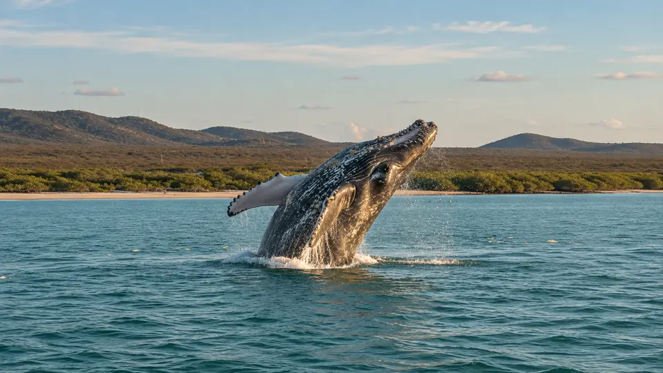Gray Whale in its natural habitat, AI illustration