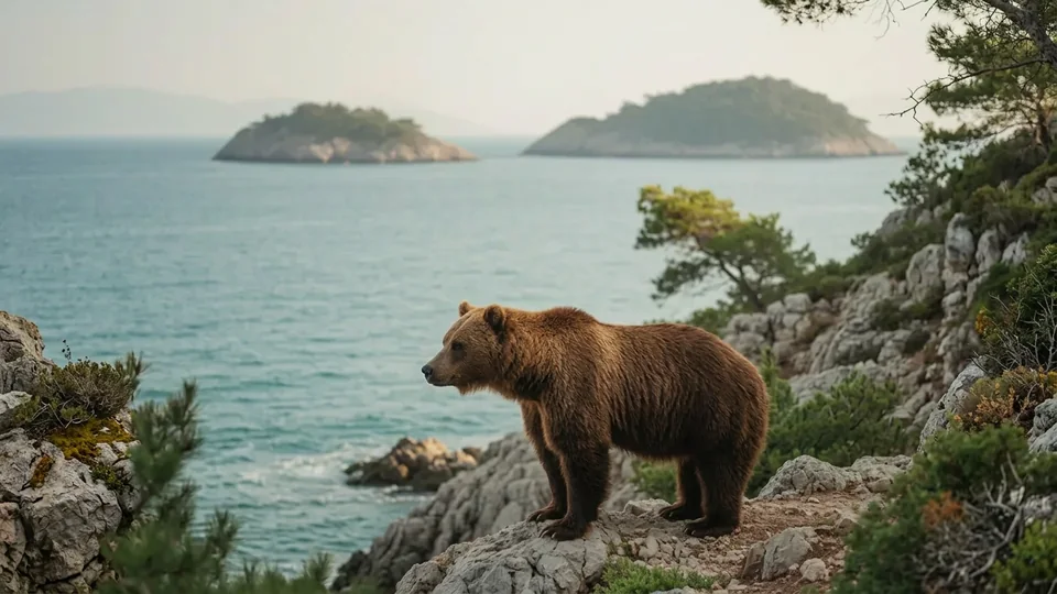 Brown Bear in its natural habitat, AI illustration