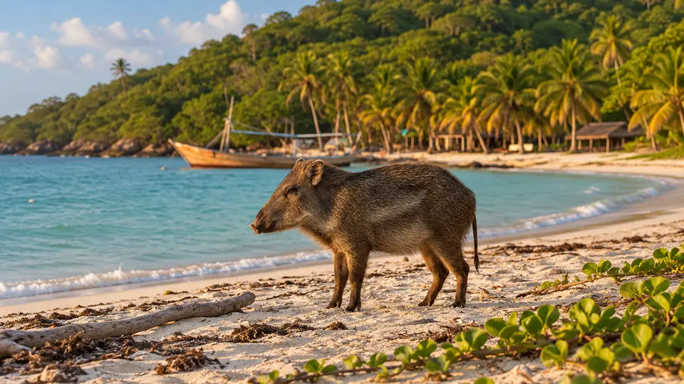 Collared Peccary in its natural habitat, AI illustration