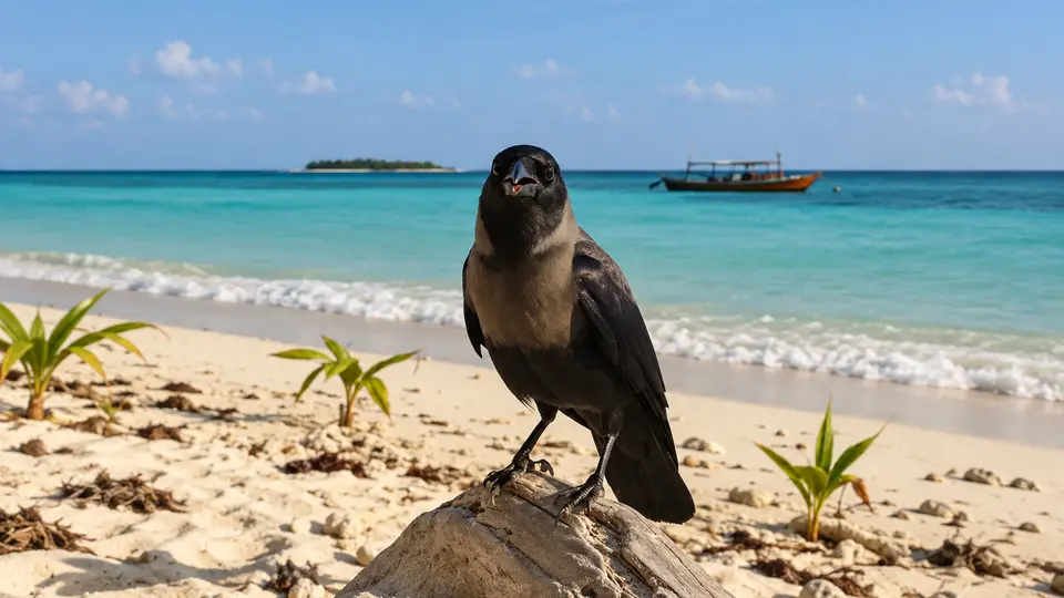 House crow in its natural habitat, AI illustration