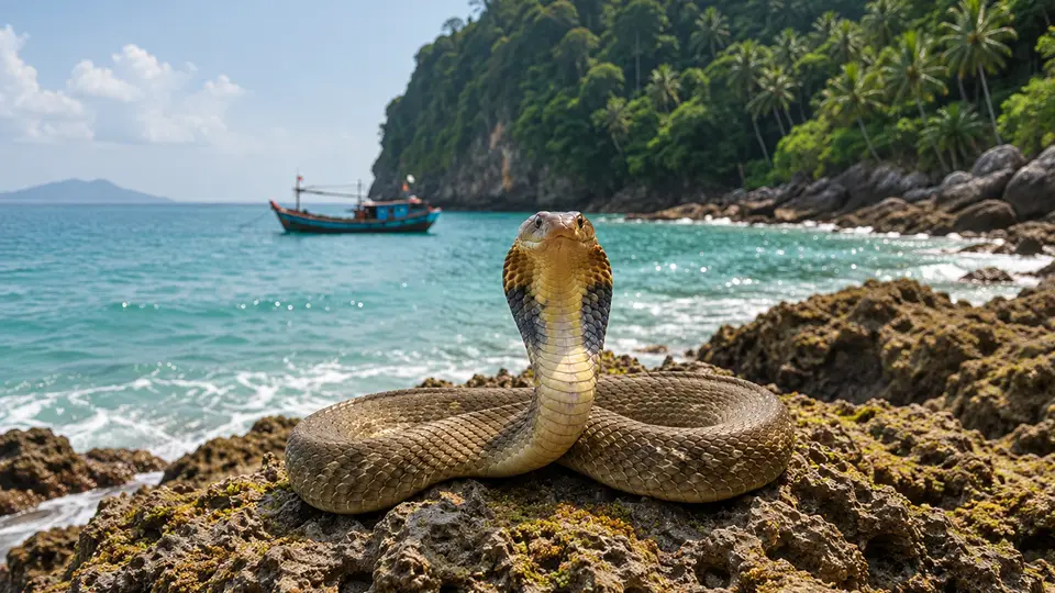 King cobra in its natural habitat, AI illustration