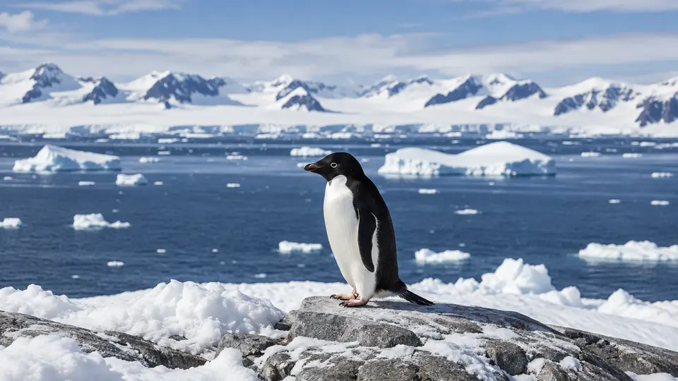 Adélie Penguin in its natural habitat, AI illustration