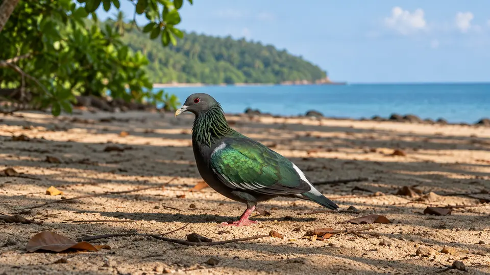 Nicobar pigeon in its natural habitat, AI illustration