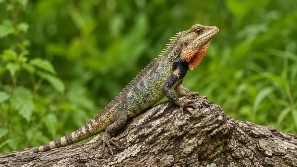 Oriental garden lizard in its natural habitat, AI illustration