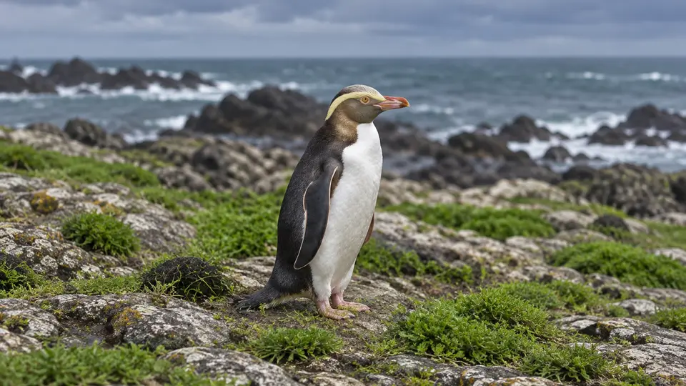 AI-generated illustration of Yellow-eyed penguin