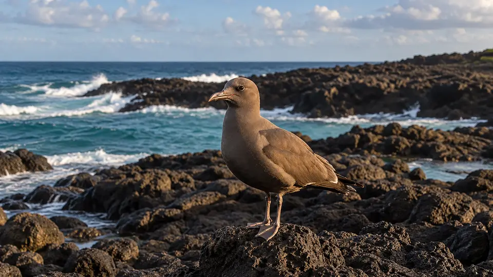 Lava Gull in its natural habitat, AI illustration