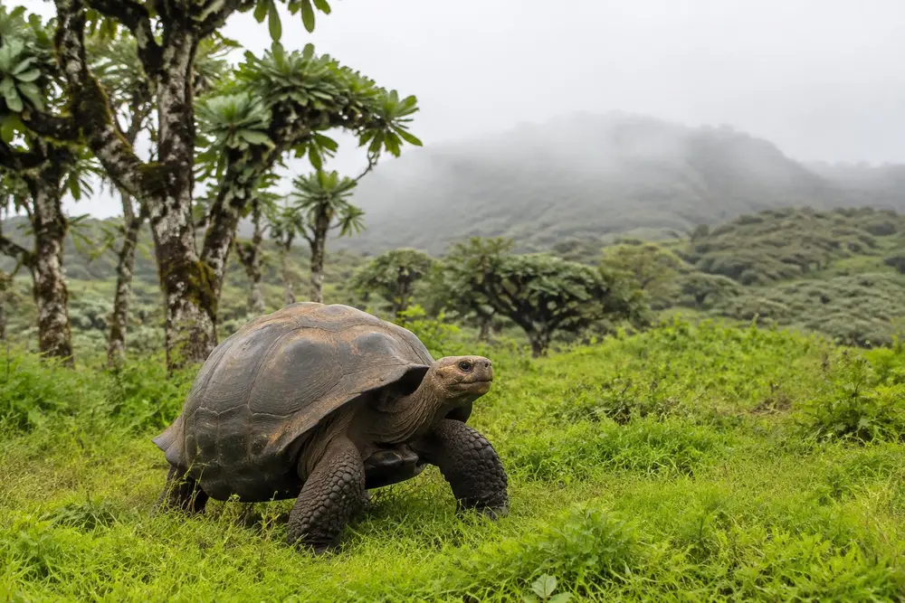 AI-generated photo of a giant tortoise in the Santa Cruz highlands