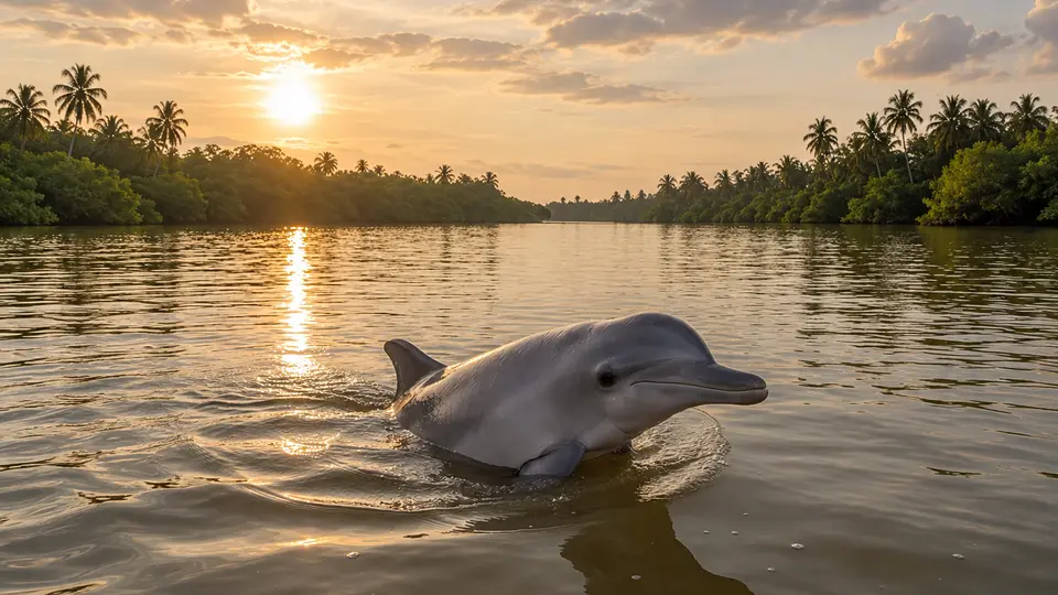 Irrawaddy dolphin in its natural habitat, AI illustration