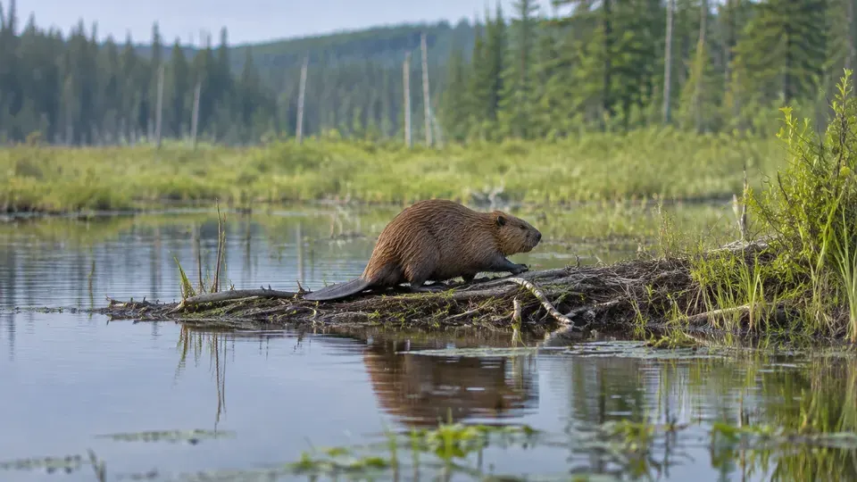 North American Beaver in its natural habitat, AI illustration