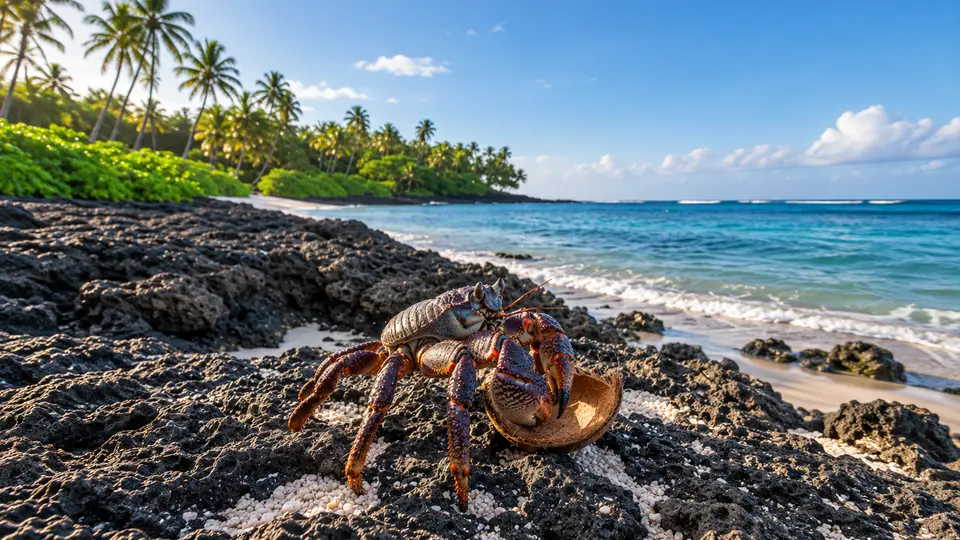 Coconut crab in its natural habitat, AI illustration